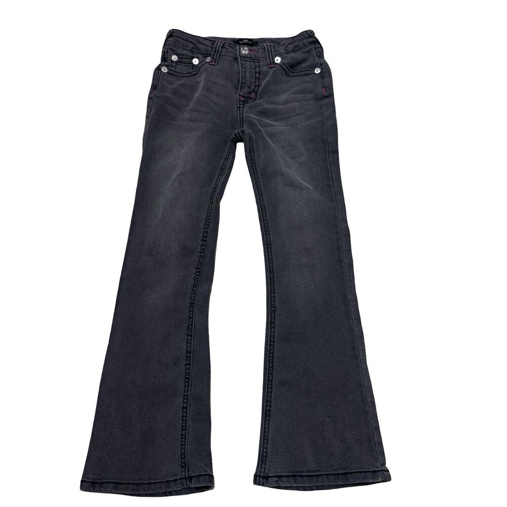 TRUE RELIGION‎ Girls Joey Hi Rise Flare Jeans Size 8 Y2K Black Wash Western Pink
